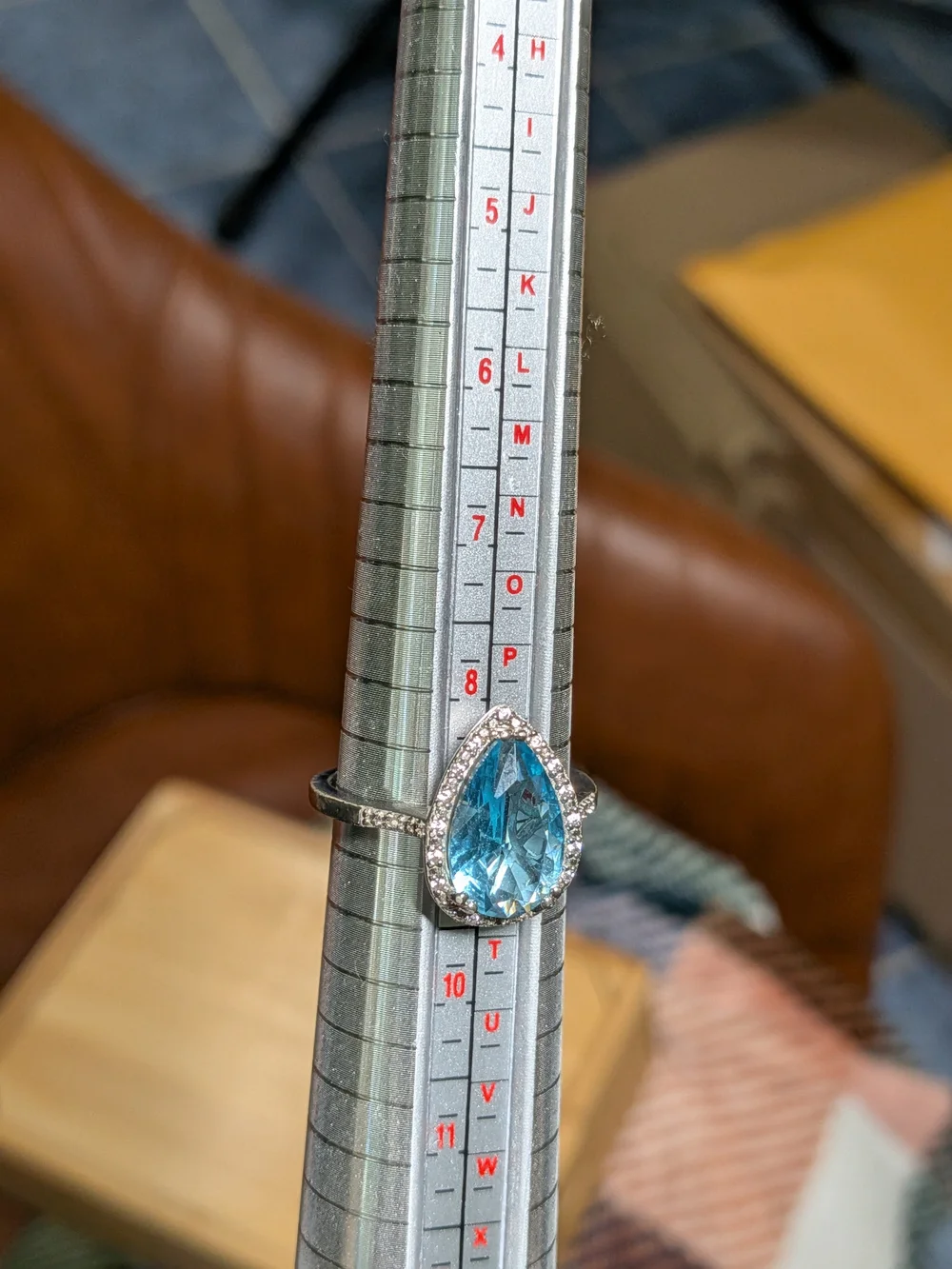 Pear-Shaped Blue Gemstone Halo Ring - Elegant Women's Jewelry, Sterling Silver